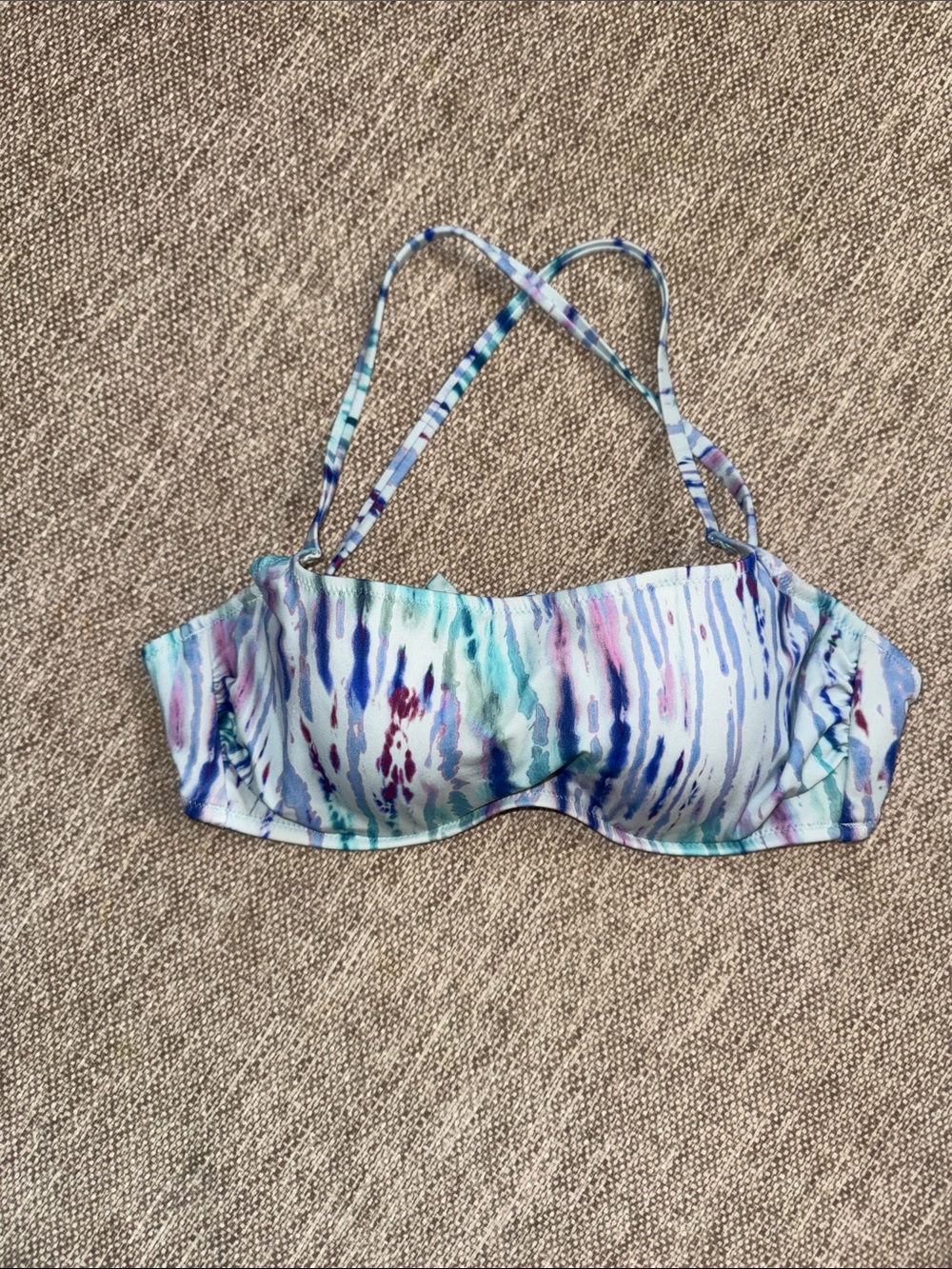 Shade & Shore Watercolor Stripe Bikini Top in Blue, Teal & Purple